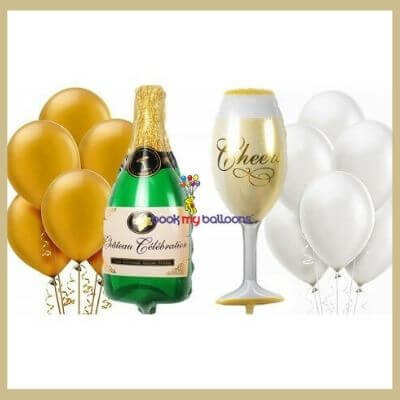 Air Filled Champagne Bottle and Glass Balloons