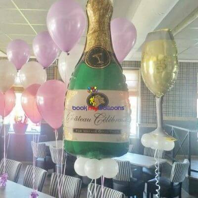 Champagne Bottle and Glass Balloons with Helium Balloons