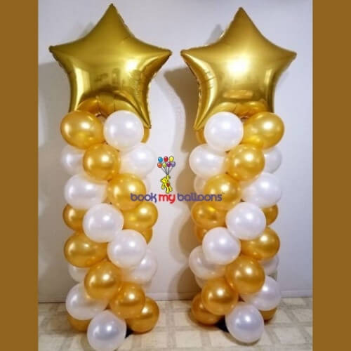 Gold and White Balloon Pillars