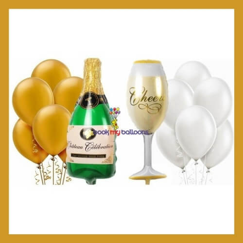 Helium Balloons Champagne Bottle and Glass Balloons Combo