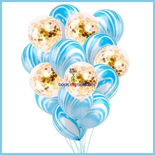 Blue Marble Confetti Balloons