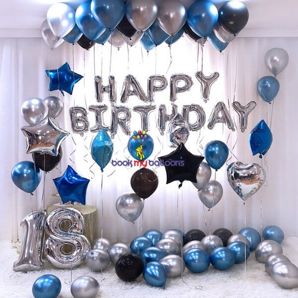 Blue Silver Chrome Balloon Party Supplies