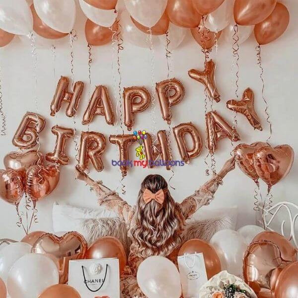 Rose Gold Birthday Balloons Combo