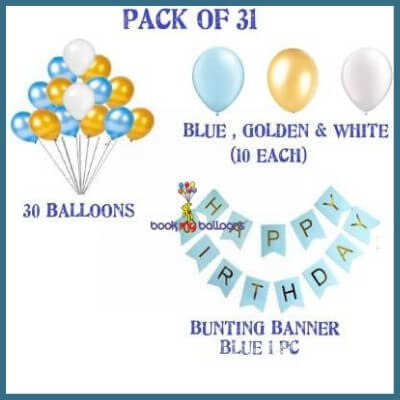 Blue Gold White Helium Balloons Combo