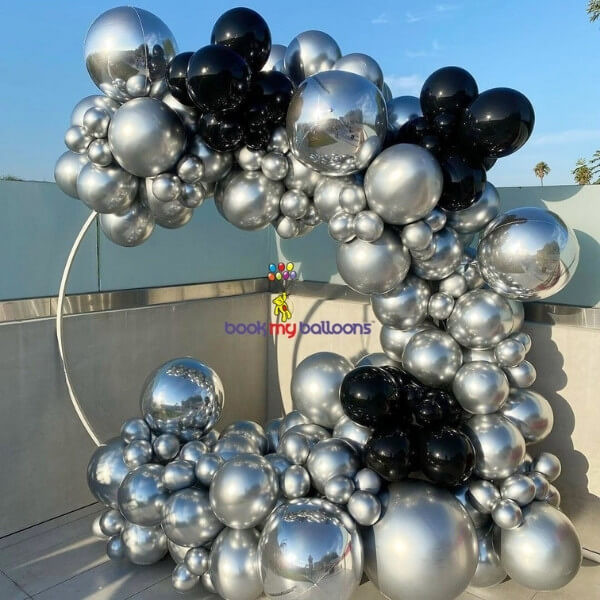 Elegant Chrome Silver Black Balloon Decoration