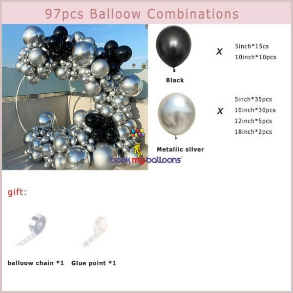 Elegant Chrome Silver Black Balloons Combo
