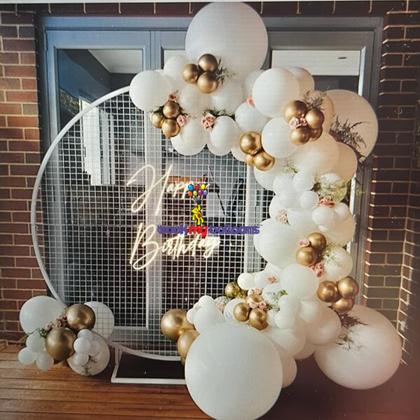 gold white balloon backdrop