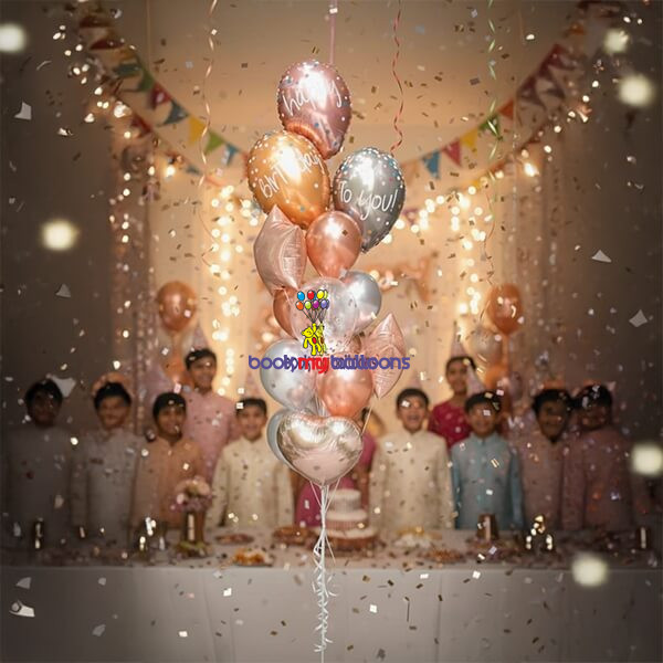 rose gold silver balloon bouquet
